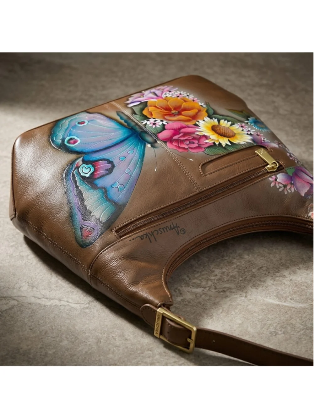 Anuschka Butterfly Blooms Slim Hobo